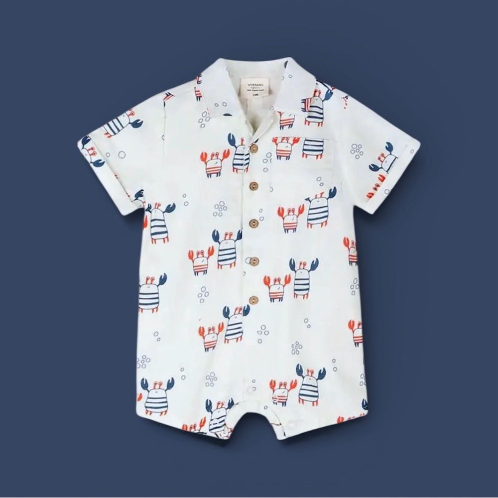 Viverano Organics Nautical Crab Muslin Cotton Shortall Romper